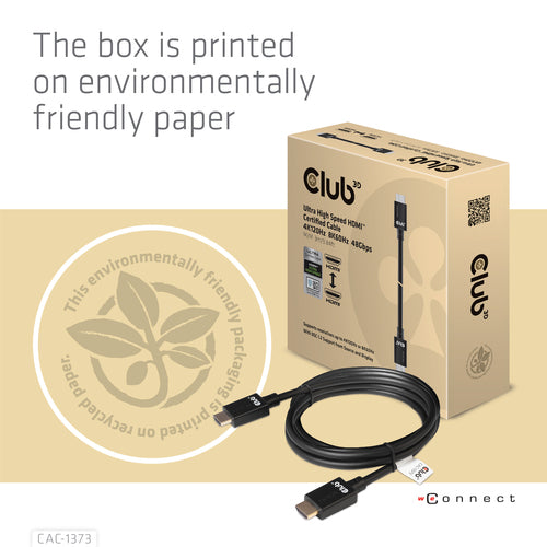 CLUB3D Ultra High Speed ââHDMIâ¢2.1 gecertificeerde kabel 4K120Hz, 8K60Hz 48Gbps M/V 3 meter, 3 m, HDMI, HDMI, 48 Gbit/s, Zwart