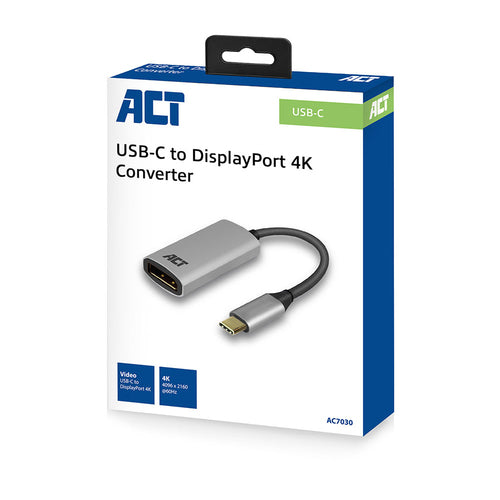 ACT USB-C naar DisplayPort adapter, 0,15 m, USB Type-C, DisplayPort, Mannelijk, Vrouwelijk, Recht