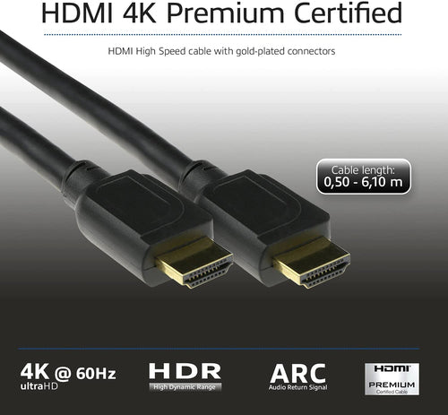 ACT 2 meter HDMI High Speed premium certified kabel v2.0 HDMI-A male - HDMI-A male, 2 m, HDMI Type A (Standaard), HDMI Type A (Standaard), 18 Gbit/s, Audio Return Channel (ARC), Zwart