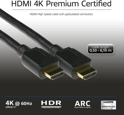 ACT 3 meter HDMI High Speed premium certified kabel v2.0 HDMI-A male - HDMI-A male, 3 m, HDMI Type A (Standaard), HDMI Type A (Standaard), 18 Gbit/s, Audio Return Channel (ARC), Zwart
