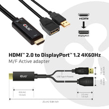CLUB3D HDMI 2.0 TO DISPLAYPORT 1.2 4K60HZ HDR M/F ACTIVE ADAPTER, HDMI, DisplayPort, 0,25 m, Zwart