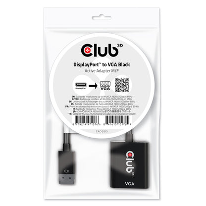 CLUB3D DisplayPortâ¢ to VGA Black Active Adapter M/V, 0,228 m, Displayport, VGA, Mannelijk, Vrouwelijk, Recht
