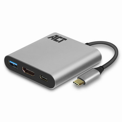ACT USB-C multiport adapter voor 1 HDMI monitor, 1x USB-A, PD pass-through, 3.2 Gen 1 (3.1 Gen 1), USB Type-C, HDMI-uitgang, 4096 x 2160 Pixels