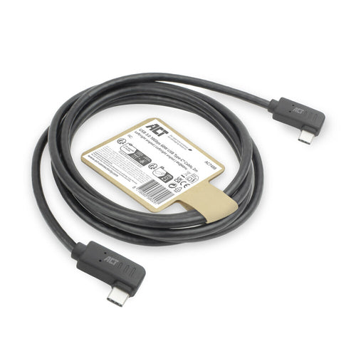 ACT USB 3.0 10Gbps 60W USB Type-C (haaks links/rechts) naar USB Type-C (haaks links/rechts) kabel, 1 meter, 1 m, USB C, USB C, USB 3.2 Gen 2 (3.1 Gen 2), 10 Gbit/s, Zwart