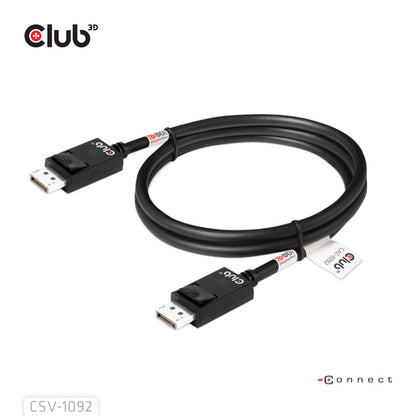 CLUB3D DisplayPortâ¢ 2.1 Bi-Directional VESA DP80 Gecertificeerde kabel 4K240Hz, 8K60Hz or 10K60Hz M/M 1.6m/ Next-Gen Gaming, 1,6 m, DisplayPort, DisplayPort, Mannelijk, Mannelijk, 10240 x 4320 Pixels