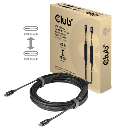 CLUB3D USB 3.2 Gen2 Type C naar C Actieve Bi-directionele Kabel 8K60Hz (alt modus) M/M 5m/16.4ft, 5 m, USB C, USB C, USB 3.2 Gen 2 (3.1 Gen 2), 10 Gbit/s, Zwart