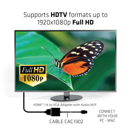 CLUB3D CAC-1302, 0,5 m, HDMI Type A (Standaard), VGA (D-Sub), Mannelijk, Vrouwelijk, Zwart