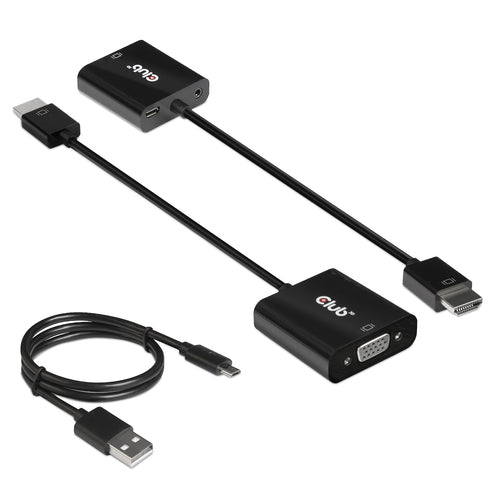 CLUB3D CAC-1302, 0,5 m, HDMI Type A (Standaard), VGA (D-Sub), Mannelijk, Vrouwelijk, Zwart