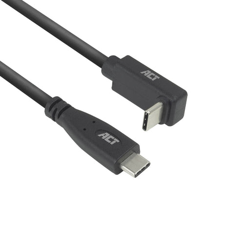 ACT USB 3.0 10Gbps 60W USB Type-C (recht) naar USB Type-C (haaks boven/beneden) kabel, 0,5 meter, 0,5 m, USB C, USB C, USB 3.2 Gen 2 (3.1 Gen 2), 10 Gbit/s, Zwart