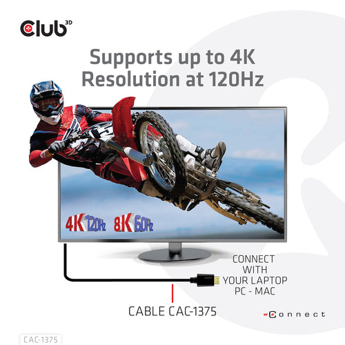 CLUB3D Ultra High Speed HDMIâ¢2.1 gecertificeerde kabel 4K120Hz, 144Hz 48Gbps M/V 5 Meter, 5 m, HDMI Type A (Standaard), HDMI Type A (Standaard), 48 Gbit/s, Audio Return Channel (ARC), Zwart