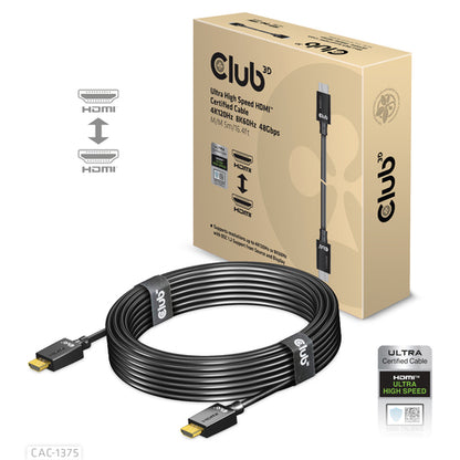 CLUB3D Ultra High Speed HDMIâ¢2.1 gecertificeerde kabel 4K120Hz, 144Hz 48Gbps M/V 5 Meter, 5 m, HDMI Type A (Standaard), HDMI Type A (Standaard), 48 Gbit/s, Audio Return Channel (ARC), Zwart