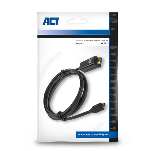 ACT USB-C naar HDMI kabel 2 meter, 2 m, USB Type-C, HDMI Type A (Standaard), Mannelijk, Mannelijk, Recht
