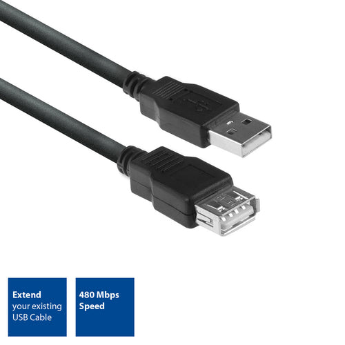 ACT USB 2.0 verlengkabel A male - A female 1,8 meter, 1,8 m, USB A, USB A, USB 2.0, 0,48 Gbit/s, Zwart