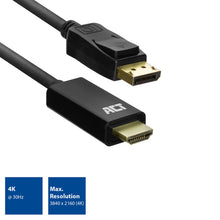 ACT DisplayPort naar HDMI adapterkabel, 1,8 m, 1,8 m, DisplayPort, HDMI Type A (Standaard), Mannelijk, Mannelijk, Recht