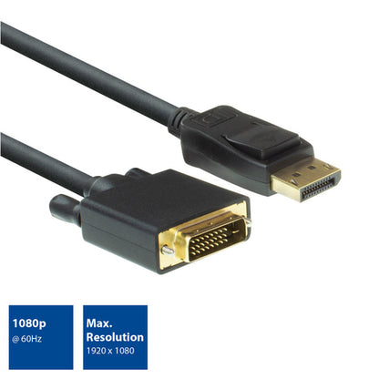 ACT DisplayPort naar DVI adapterkabel 1,8m, 1,8 m, DisplayPort, DVI, Mannelijk, Mannelijk, Recht