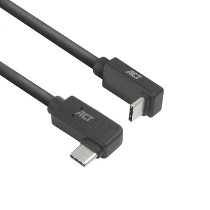 ACT USB 3.0 10Gbps 60W USB Type-C (haaks links/rechts) naar USB Type-C (haaks boven/beneden) kabel, 0,5 meter, 0,5 m, USB C, USB C, USB 3.2 Gen 2 (3.1 Gen 2), 10 Gbit/s, Zwart