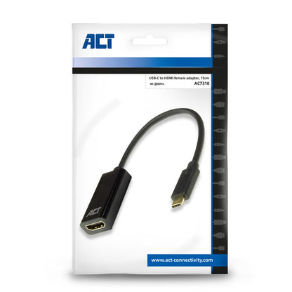 ACT USB-C naar HDMI adapter, 0,15 m, USB Type-C, HDMI Type A (Standaard), Mannelijk, Vrouwelijk, Recht