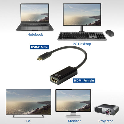 ACT USB-C naar HDMI adapter, 0,15 m, USB Type-C, HDMI Type A (Standaard), Mannelijk, Vrouwelijk, Recht