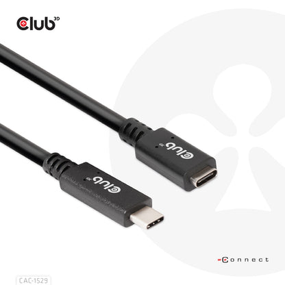 CLUB3D USB Gen1 Type-C Extensie kabel 5Gbps 60W(20V/3A) 4K60Hz M/F 1m/3.28ft, 1 m, USB C, 2 x USB C