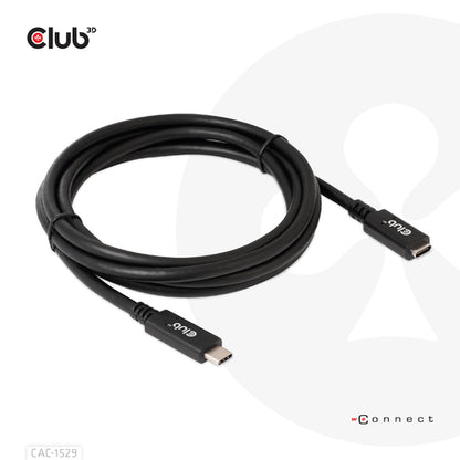 CLUB3D USB Gen1 Type-C Extensie kabel 5Gbps 60W(20V/3A) 4K60Hz M/F 1m/3.28ft, 1 m, USB C, 2 x USB C