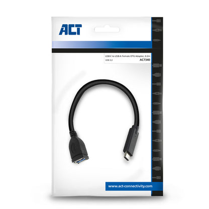 ACT USB 3.0 kabel OTG, USB-C male naar USB-A female, 0,2 meter, 0,2 m, USB C, USB A, USB 3.2 Gen 1 (3.1 Gen 1), 5 Gbit/s, Zwart