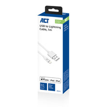 ACT USB 2.0 laad- en datakabel A male - Lightning male 1 meter, MFI gecertificeerd, 1 m, Lightning, USB A, Mannelijk, Mannelijk, Wit