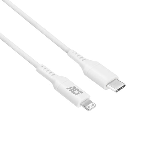 ACT USB 2.0 laad- en datakabel C male - Lightning male 1 meter, MFI gecertificeerd, 1 m, Lightning, USB C, Mannelijk, Mannelijk, Wit