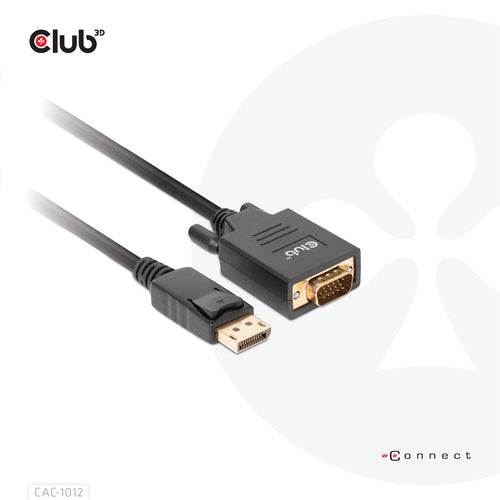 CLUB3D DisplayPort to VGA Cable M/M, 2 m, DisplayPort, VGA (D-Sub), Mannelijk, Mannelijk, Recht