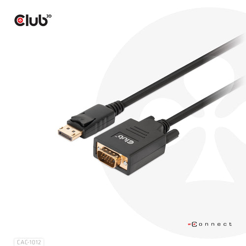 CLUB3D DisplayPort to VGA Cable M/M, 2 m, DisplayPort, VGA (D-Sub), Mannelijk, Mannelijk, Recht