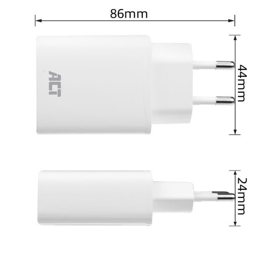 ACT Compacte USB-C Lader 20W voor snel opladen, Binnen, 12 V, Wit