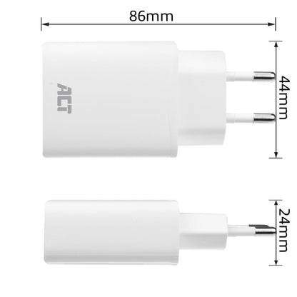ACT Compacte USB-C Lader 20W voor snel opladen, Binnen, 12 V, Wit