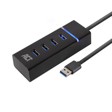 ACT USB hub 3.0, 4 poorts USB-A, USB 3.2 Gen 1 (3.1 Gen 1) Type-A, USB 3.2 Gen 1 (3.1 Gen 1) Type-A, 5000 Mbit/s, Zwart, 0,5 m, 1 stuk(s)