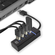 ACT USB hub 3.0, 4 poorts USB-A, USB 3.2 Gen 1 (3.1 Gen 1) Type-A, USB 3.2 Gen 1 (3.1 Gen 1) Type-A, 5000 Mbit/s, Zwart, 0,5 m, 1 stuk(s)