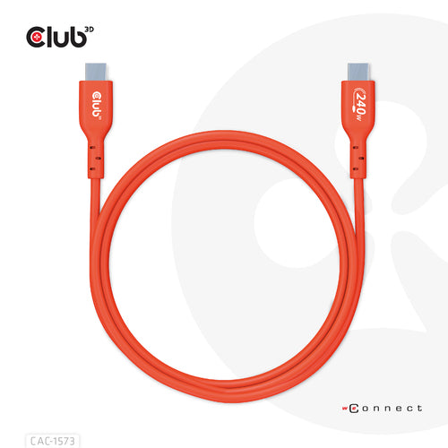 CLUB3D USB2 Type-C Bi-Directional Cable, Data 480Mb,PD 240W(48V/5A) EPR M/M 2m USB IF GECERTIFICEERD, 2 m, USB C, USB C, USB4 Gen 2x2, Rood