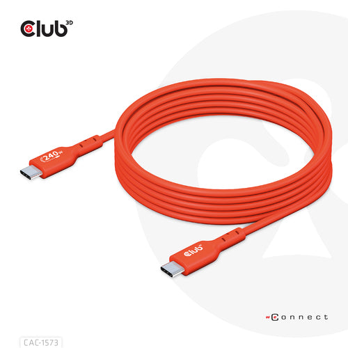 CLUB3D USB2 Type-C Bi-Directional Cable, Data 480Mb,PD 240W(48V/5A) EPR M/M 2m USB IF GECERTIFICEERD, 2 m, USB C, USB C, USB4 Gen 2x2, Rood