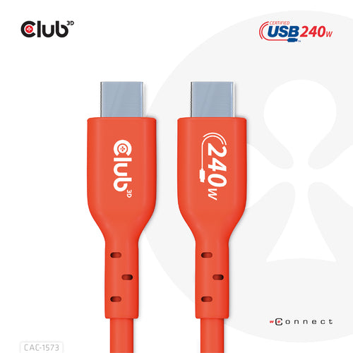 CLUB3D USB2 Type-C Bi-Directional Cable, Data 480Mb,PD 240W(48V/5A) EPR M/M 2m USB IF GECERTIFICEERD, 2 m, USB C, USB C, USB4 Gen 2x2, Rood