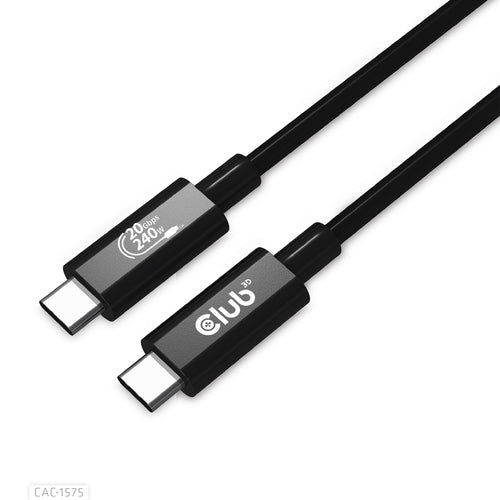 CLUB3D USB4 Gen2x2 Type-C Bi-Directional Cable 4K60Hz, Data 20Gbps, PD 240W(48V/5A) EPR M/M 2m USB IF GECERTIFCIEERD, 2 m, USB C, USB C, USB4 Gen 2x2, 20 Gbit/s, Zwart