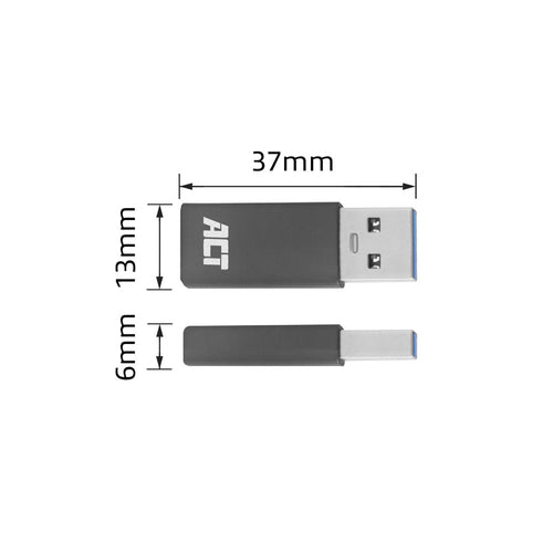 ACT USB-A naar USB-C adapter, USB Type-C, USB Type-A, Grijs