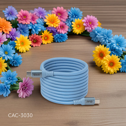 CLUB3D USB-CÂ® Magnetic-Coil 240W PD3.1 Blue Cable 2m / 6.56ft Fast Charging, 2 m, USB C, USB C, Blauw