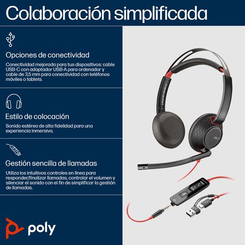 HP Poly Blackwire 5220 stereo USB-C-headset + 3,5 mm stekker + USB-C/A-adapter