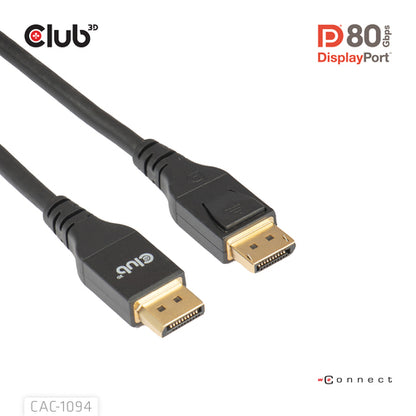 CLUB3D DisplayPortâ¢ 2.1 VESA DP80 Gecertificeerd Kabel 8K240Hz 2m/6.56ft, 2 m, DisplayPort, DisplayPort, Mannelijk, Mannelijk, 15360 x 8640 Pixels