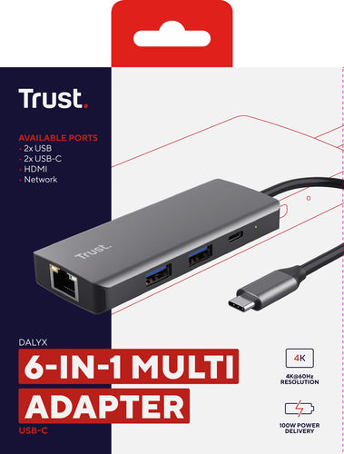 Trust Dalyx, USB Type-C, USB 2.0, 1000 Mbit/s, 60 Hz, 3840 x 2160 Pixels, Zilver