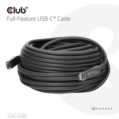 CLUB3D 15M Full-Feature USB-CÂ® Cable / 49.21ft 8K60Hz 10Gbps 60W, USB C, USB C