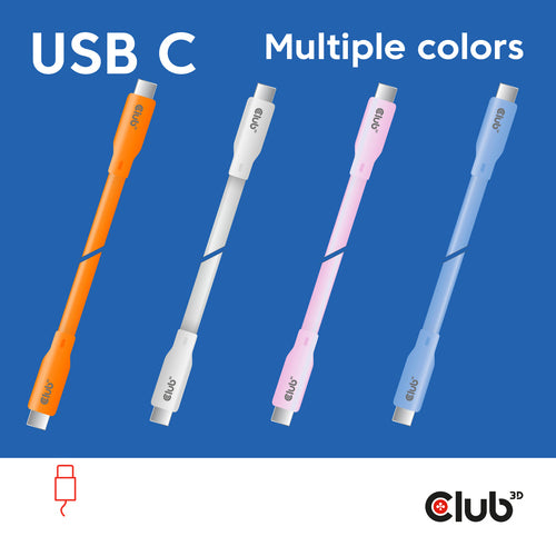 CLUB3D USB C oplaadkabel wit siliconen & tangle-free, 2 m, USB C, USB C, USB4 Gen 3x2