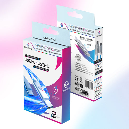 Oniverse ONICAB1-CTYPEC2-LED, 2 m, USB A, USB C, Blauw, Zilver