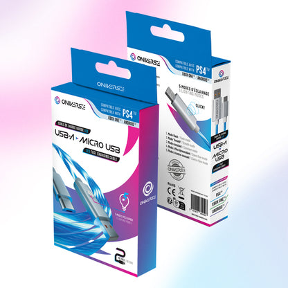 Oniverse ONICAB1-MICUSB2-WHT, 2 m, USB A, Micro-USB B, Blauw, Zilver