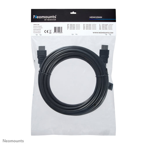 Neomounts HDMI15MM HDMI kabel - 5 meter, Zwart, Kunststof, 190 g, 290 mm, 9 mm, 300 mm