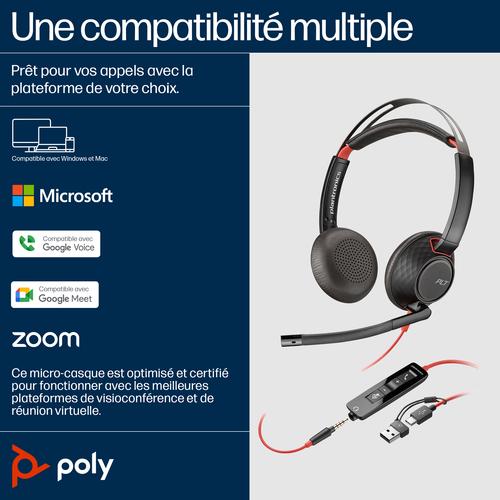 HP Poly Blackwire 5220 stereo USB-C-headset + 3,5 mm stekker + USB-C/A-adapter