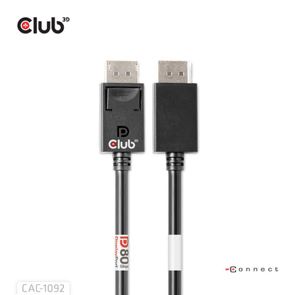CLUB3D DisplayPortâ¢ 2.1 Bi-Directional VESA DP80 Gecertificeerde kabel 4K240Hz, 8K60Hz or 10K60Hz M/M 1.6m/ Next-Gen Gaming, 1,6 m, DisplayPort, DisplayPort, Mannelijk, Mannelijk, 10240 x 4320 Pixels