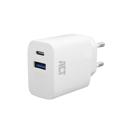 ACT USB-C & USB-A lader 20W met Power Delivery PPS, Quick Charge, GaNFast, Auto, AC, 12 V, 1,67 A, Wit